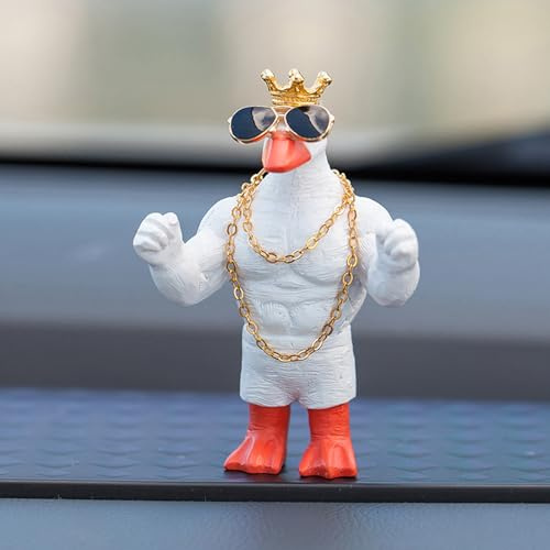 KIAYOO Mini Pato Musculoso, Divertida Figura Decorativa de Resina para Coche, Hogar u Oficina, Estatua Escultura Regalo para Él Hombres Ella Mujeres Amigos Novio Cumpleaños Año Nuevo Navidad, Blanco