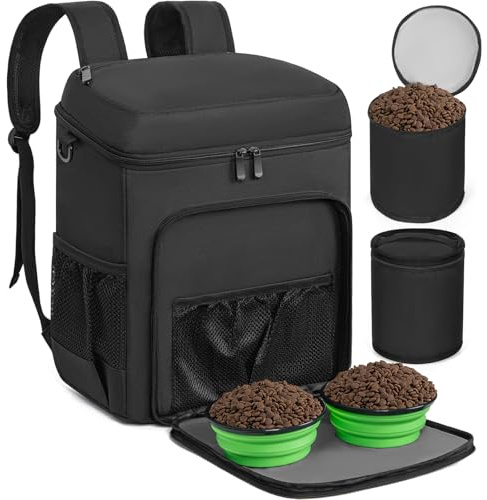AKOZLIN Haustier Reiserucksack, doppellagiges Haustier-Rucksack-Set mit 2 faltbaren Silikonnäpfen und 2 Futterbeuteln Multifunktionstaschen Von Fluggesellschaften zugelassene