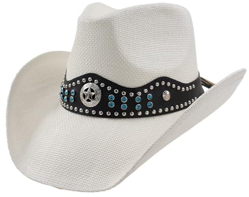 Sombrero Cowboy Hombre Mujer Estilo Marino con Estrella, Cuentas Azul Océano y Conchas, Ajustable para Festivales Verano
