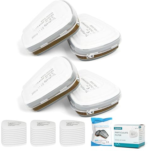 2 Coppie di Cartucce 6003 per Vapori Organici + 2 Coppie di Supporti per Filtri 501 + 30 Filtri in Cotone 5T11 per Respiratori Serie 6200/6800/6900