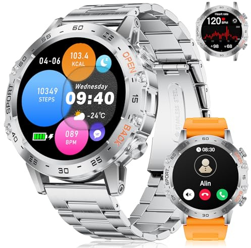 LIGE Smart Watch for Men,1.45″ Amoled Touchscreen Smartwatch with Call,IP68 Waterproof Fitness Watch with Heart Rate,Pedometer,Sleep Monitor,100+ Sports Modes Sports Watch for iOS/Android,Silver