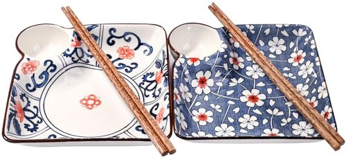 Set di piatti giapponesi per sushi, 2 piatti gyoza in ceramica da 18 cm, con bacchette e aceto, perfetti per gli amanti degli snack e del sushi (colore B)