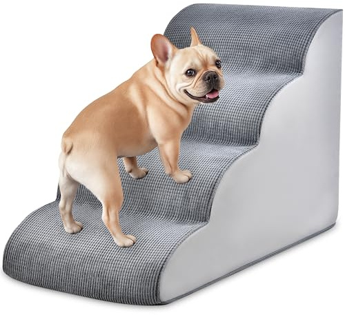 Hundetreppe für kleine Hunde und Katzen, 50 cm H 4-stufige gebogene Haustierrampe für Hochbett, Couch oder Sofa, rutschfeste Hundetreppe mit hochdichtem Schaumstoff, Haustiertreppe im Innenbereich