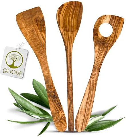 Kochlöffel Set, Olivenholz - Handgemachtes Set aus Holzkochlöffel und Pfannenwender als individuelles Geschenk