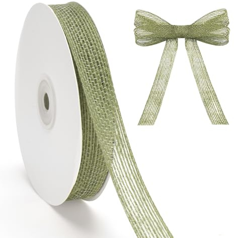 G2PLUS 2cm Sage Green Natural Hessian Ribbon: 20Yards Jute Burlap Ribbon for Crafting, Gift Wrapping and Christmas Wreaths Project