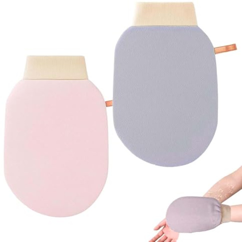 Quesuc 2 Pezzi Guanto Esfoliante Corpo, Guanto Scrub Corpo Con Cordino, Guanto Kessa, Exfoliating Gloves, Guanti Esfolianti, Guanti Da Doccia Per Il Bagno Esfolia E Rivitalizza La Pelle - Rosa,Grigio