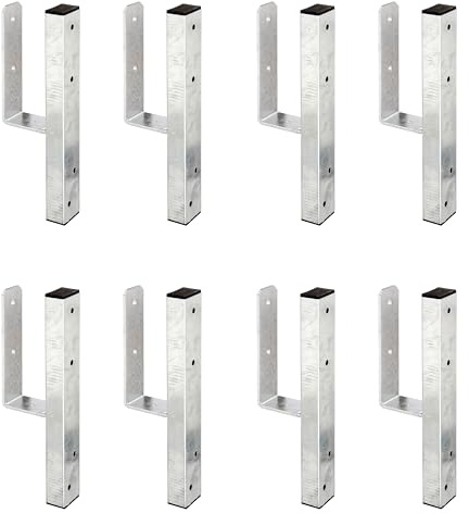 Alberts 8er Set U-Pfostenträger | für L-Randsteine für Vierkantholzpfosten | feuerverzinkt | lichte Breite 90 mm | Länge 410 mm