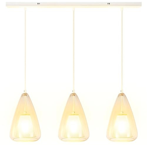 LED Hängelampe 3 flammig Esstischleuchte Glas klar Pendelleuchte Metall weiß Wohnzimmerlampe dimmbar, Metall, 3x 4W 470Lm warmweiß, LxH 75x150 cm