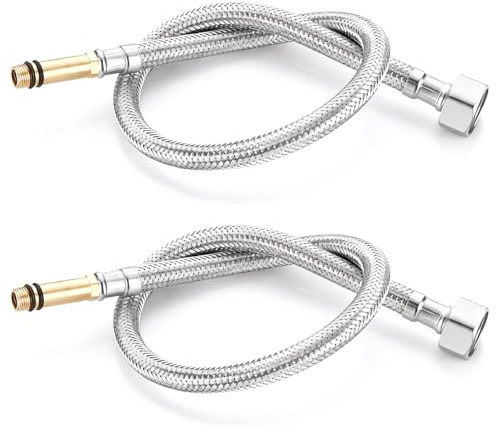 2 Pack Flexible Tap Connectors M10 x 1/2 Fitting 400mm Long, Stainless Steel Braided Flexi Pipes Tails for Kitchen/Basin Monobloc Mixer, Hot & Cold Water Supply