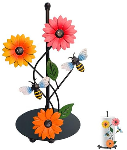 Dispenser Per Rotoli Da Cucina, Portarotolo Da Cucina In Piedi, Supporto Per Rotolo In Piedi, Portarotolo Da Autoportante Nero - Piccole Api Girasole In Ferro, Decorazione Creativa per Casa