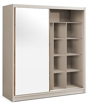 Vente-unique - Armoire 2 Portes coulissantes - avec Miroir - L203 cm - Coloris : Beige et Naturel - CALOWI