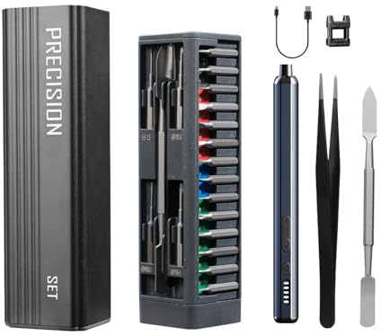 52 in 1 Electric Precision Screwdriver Set with LED Light incudes Tweezers, Pry Tool,46 Bits, Color-Coded Bits & Magnetic Storage,for Smartphone, Watch, Eyeglasses,Switch,Laptop, PC Repair (Gray)