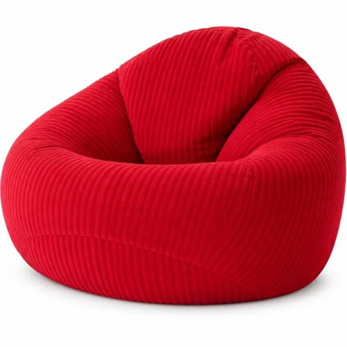 GlückBean Sitzsack Cord XXL mit EPS-Perlen Füllung – Ergonomischer Bean Bag Sessel für Erwachsene & Kinder – Weich, Formstabil & Pflegeleicht – Indoor Lounge Sitzsack (Rot, XL)