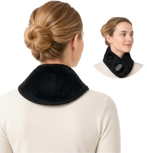 Cordless Neck Heating Pad with Vibration Massage, 3000mAh Rechargeable Heated Neck Wrap with 3 Heat Levels 3 Vibration Modes, Portable 30Mins Auto Shut-Off Heated Neck Brace