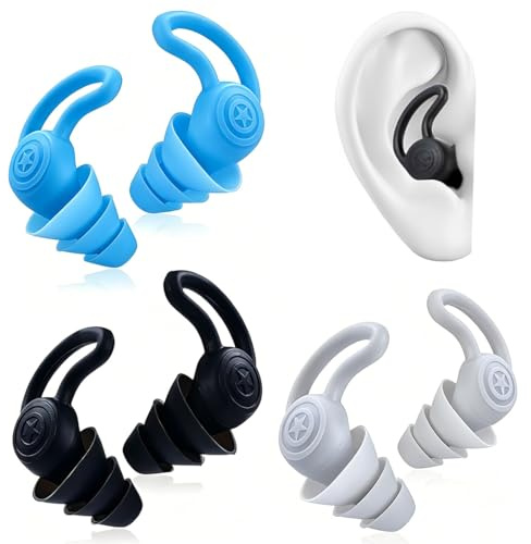 MUNZE Tapones Para Los Oídos Para Natación, 3 Pares De Silicona Suave, Impermeables Reutilizables, Para Ducha Y Natación, Colores Negro, Gris, Azul, Dimensiones 3,5X2,5 Cm