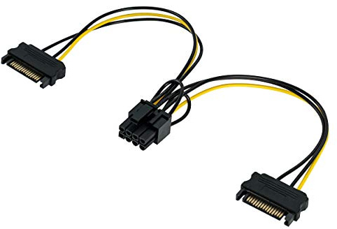 POPPSTAR Cable alimentacion tarjeta grafica splitter (2x cable 15 pines SATA hembra a 1x PCIe 8 pin macho), cable tarjeta grafica en forma de Y, 20cm
