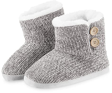 CityComfort Knitted & Novelty Booties Indoor & Outdoor Slipper Boot (7/8 UK, Velvet Knit Grey)