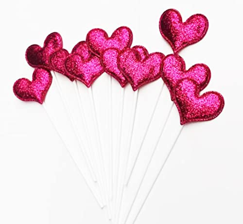 AILEXI Handmade 10 Counts Leather Matte Glitter Cake Decorating Toppers for cake cupcake and icecream - 10 Rose Red Matte Hearts