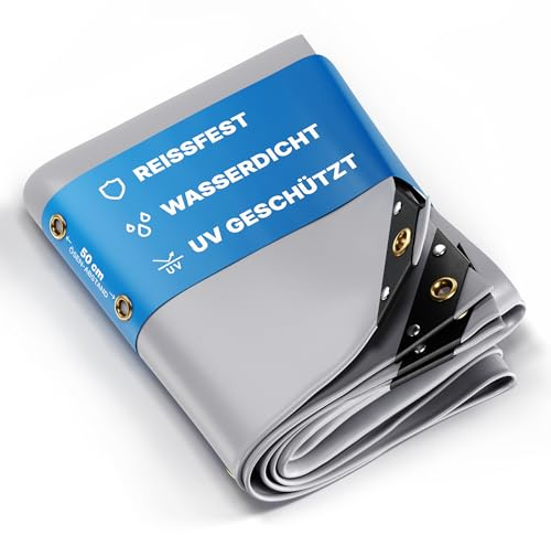 NEMAXX® Abdeckplane 650 g/m² 4×6 m Grau Messing-Ösen wasserdicht UV-fest | Schwerlast & schimmelresistent, verschweißter Saum, verstärkte Ecken, Ösen alle 50 cm – für Holz, Garten, Dach, Bau & Pool