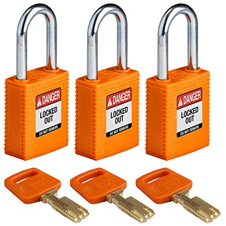 Brady (NYL-ORG-38ST-KA3PK) SafeKey Nylon Lockout-Vorhängeschloss Mit Stahl Bügel 38.00 mm Orange KA - Gleichschließende Schlösser 3 Stück