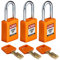 Candado Safekey de Nailon/Acero, 38mm x 84mm x 19mm, Naranja, Paquete de 3