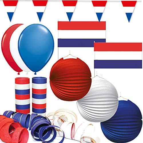 Carpeta 80-teiliges Deko-Set * NIEDERLANDE/Holland * für eine Länder-Party | mit Wimpelkette + Flaggen + Lampions + Luftballons + Luftschlangen | Dekoration Mottoparty Orangje