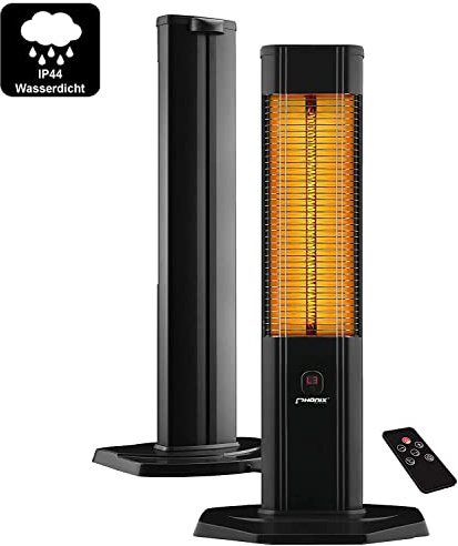 Phönix PCH-2000S - Stufa a infrarossi in carbonio, con telecomando, per interni ed esterni, 2000 Watt, con copertura e termostato