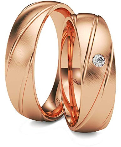 Kolibri Rings GOLD- Eheringe Paarpreis Rotgold 333 Massiv mit einem Diamanten Trauringe Verlobungsringe Partnerringe 100% Made in Germany- Inkl. Gratis Etui + Gravur + Zertifikat (Schrägmatt)
