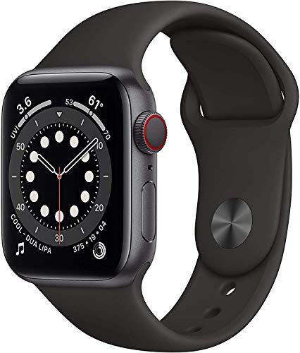 Apple Watch Series 6 (GPS + Cellular, 40MM) - Space Gray Aluminium Case with Black Sport Band (Renewed)