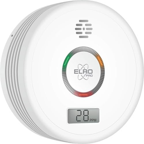 ELRO Pro PK4910 Detector de monóxido de Carbono de diseño con batería de 10 años - Autotest automático - Pantalla - Cumple con la Norma Europea EN50291, Blanco