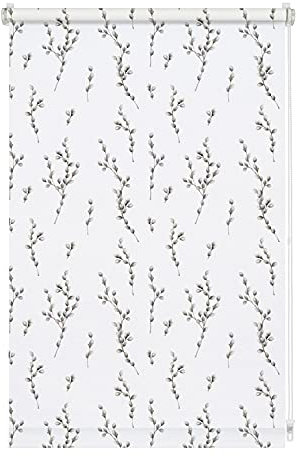 GARDINIA Rollo ohne Bohren, Zum Klemmen, Blickdicht, Sichtschutz, Blendschutz, Tageslicht-Rollo für Fenster, Digiprint Weidenkätzchen, Weiß/Dekor, 80 x 150 cm
