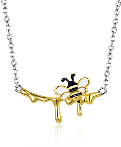 Qings Collier Pendentif Abeille Argent Sterling 925 Bourdon Reine des Abeilles pour Femmes Filles Plaqué Or Mignon Animaux Bijoux Cadeau