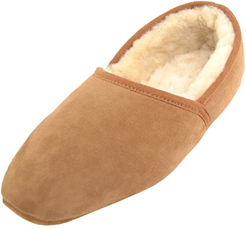 SNUGRUGS Pantoufles de luxe pour homme en peau de mouton véritable avec semelle souple, châtaigne, 42 2/3 EU