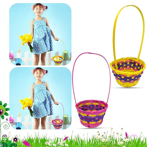 2x Large Easter Woven Treat Baskets with Handles, Perfect for Egg Hunts, Party Gifts, Picnics & Table Decor – Reusable Storage Baskets for Easter Celebrations, 40cm