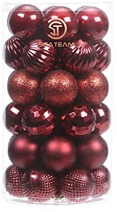 Sea Team Lot de 41 boules de Noël en plastique incassable avec ficelles - Décorations à suspendre pour sapin de Noël, fêtes, mariage - Petite taille (bordeaux, 40 mm)