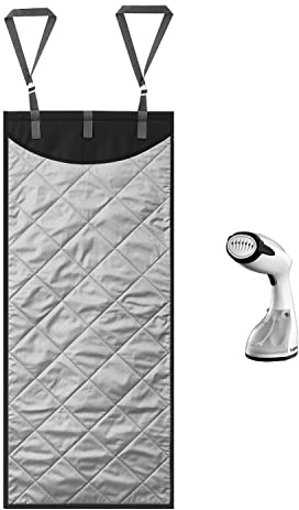 True & Tidy Power Steam Press Travel Hand Held Clothes Steamer and XL Over the Door Protective Ironing and Steam Press Pad Set