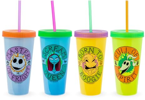 Silver Buffalo Disney The Nightmare Before Christmas 4 Pack Color Change Plastic Tumblers Featuring Jack Skellington, Sally, Oogie Boogie, and Zero, 24 Ounces