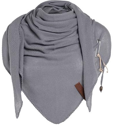 KNIT FACTORY - Lola Dreieckstuch - Fein Gestrickter Damen Schal - Tuch Schal - Für Frühling und Sommer - Baumwollmix - Dark Grey - 190x85 cm