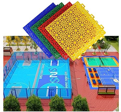 Tapis Caillebotis en Caoutchouc 1Ft Tapis de Sol de Sport intérieurs et extérieurs DIY PP, Carreaux de Sol modulaires à emboîtement for école/Jardin d'enfants/Aire de Jeux/Stade/Terrain de Basket (Co