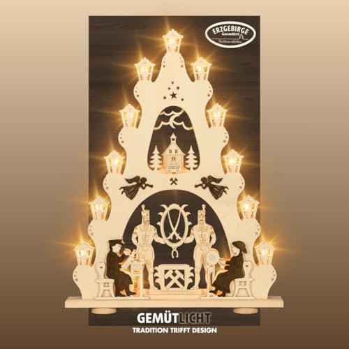 weigla - Lichterspitze original Erzgebirge I Motiv Erzgebirge I Lichterbogen Weihnachten I 15 Lampenkerzen + 1 Ersatzlampe I 15 x 16 V, 3 W, E10 I beleuchtete Weihnachtsdeko innen