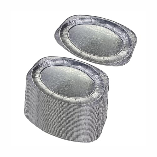 M1SS 17” inch Oval Silver Foil Food Platters Reusable Large Aluminium Foil Serving Party Trays Freezer, Microwave & Oven Safe Serving Trays Dish for Parties, Buffets, Entertaining (Pack of 30)