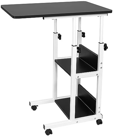 HUOLE Laptoptisch Höhenverstellbar mit Rollen Betttisch Beistelltisch pflegetisch auf Rollen Computertische Mobiler Schreibtisch Laptop Ständer für krankenbett Büro -60 * 40 * 76-86,5 cm – schwarz