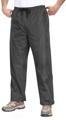 MoFiz Pantalón de Lluvia Hombre Ligero Impermeable Outdoor Sobrepantalón Cortaviento Transpirables Pantalones de Senderismo Moto Plegable con Bolsillos Gris Oscuro EU L