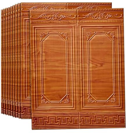 Panneau Mural texturé 3D,Panneaux de lambris acoustiques,Autocollants Amovibles et imperméables,Panneaux muraux en Mousse Imitation Bois (10 pièces,Couverture de 6,3 m²)
