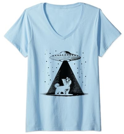 Womens Teacup Yorkie Mom Dad Dog - Funny Alien UFO V-Neck T-Shirt