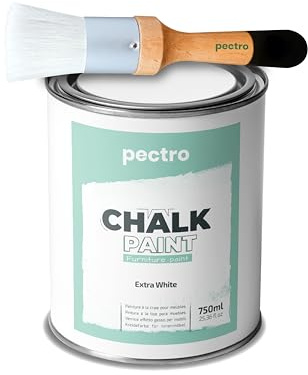 PECTRO Kritfärg för möbler, 750 ml + specialpensel för trä, möbelfärg utan slipning, träfärg, kritfärg med kriteffekt (vit)