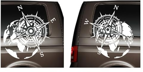 2 Stück Kompass Aufkleber mit Weltkugel für Wohnmobile Camper in verschiedenen Größen (SM1/2)