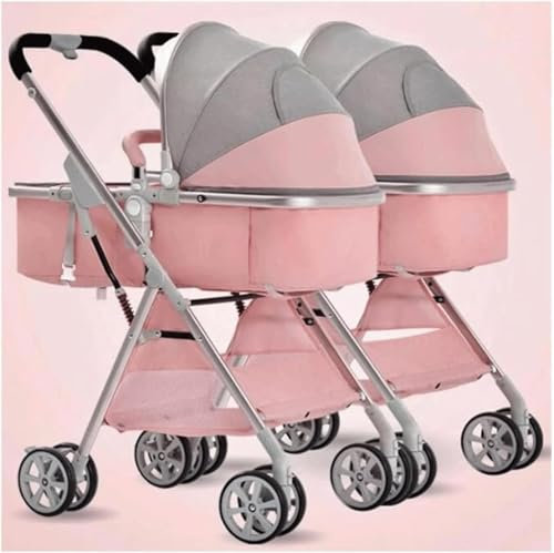 EYPKPL Doppel-Kinderwagen mit Aluminiumrahmen, tragbar, zusammenklappbar, Doppel-Trolley-Kinderwagen, bequem sitzen und liegen, Zwillingskinderwagen
