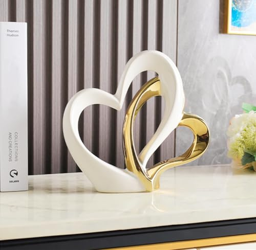 ODMYZG Double Heart Ornament,Double Heart Ceramic Statue,Home Decoration sculpture,Creative Home Modern Gift Office Living Room Decoration Collection Souvenir,Gift.