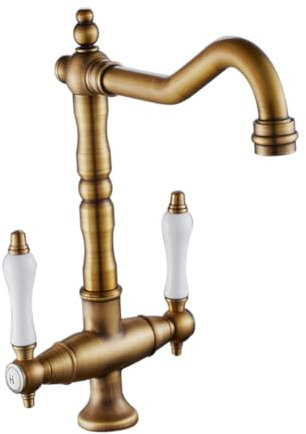 Wasserhahn Bad Waschtischarmatur Hoch Auslauf Retro Antik Stil Messing Zweigriff Mischbatterie Waschbecken Armatur, Badarmatur Waschtischbatterie Badezimmer, Bronze